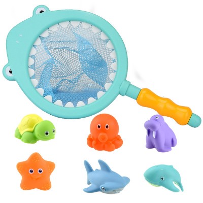 HY7726-6 Eco-friendly cute plastic baby bath toys baby shower toys water spray animals set w/ water measurement for kids